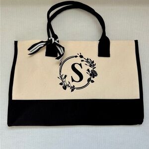 Personalized Initial “S” Canvas Tote Bag - Monogrammed “S” Gift Bag